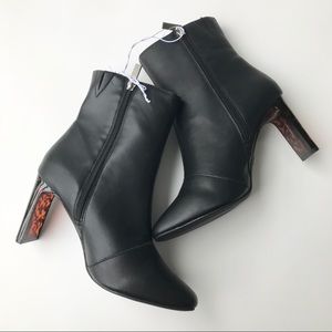 A New Day Black Booties with Tortoise Shell Heel